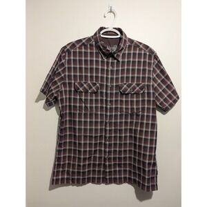 Kuhl Eluxur Burgundy Plaid Metal Button Outdoor Hiking Short Sleeve Shirt Mens M